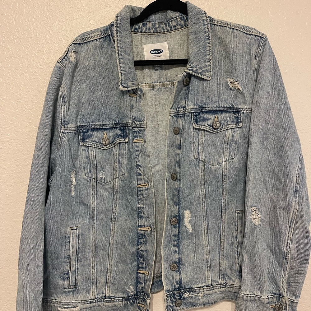 Old Navy Distressed Denim Jacket - Light Blue